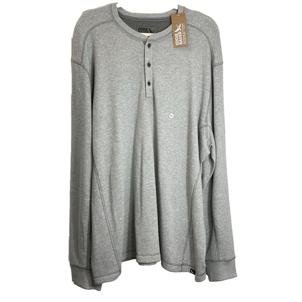 Eddie Bauer Shirt Men's 2XL Gray MR EF Thermal Henley Outdoors Long SL Cotton